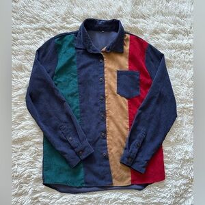 Navy blue/green/red/and brown corduroy button down